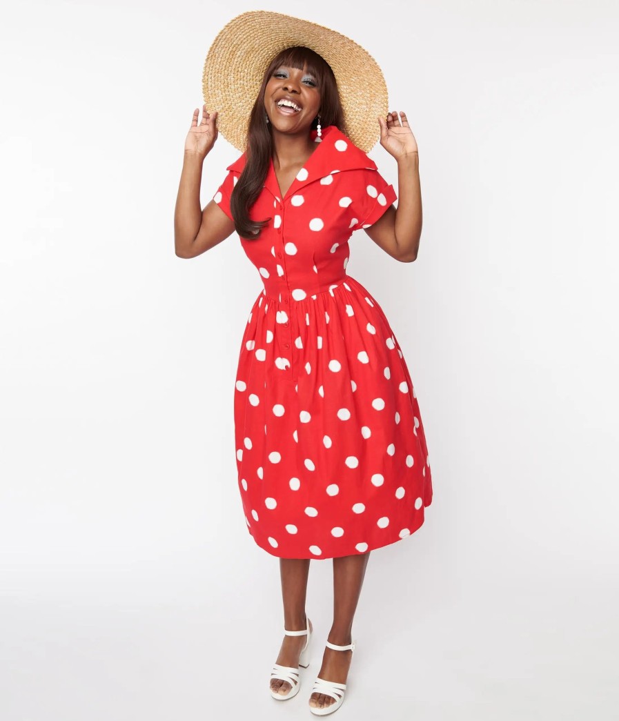 * Collectif Red & White Polka Dot Judy Swing Dress Swing