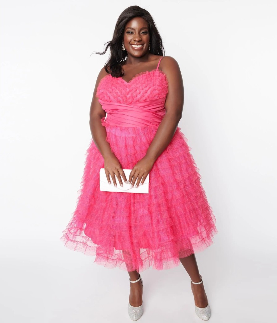 * Unique Vintage Plus Size Hot Pink Tulle Cupcake Swing Dress Swing