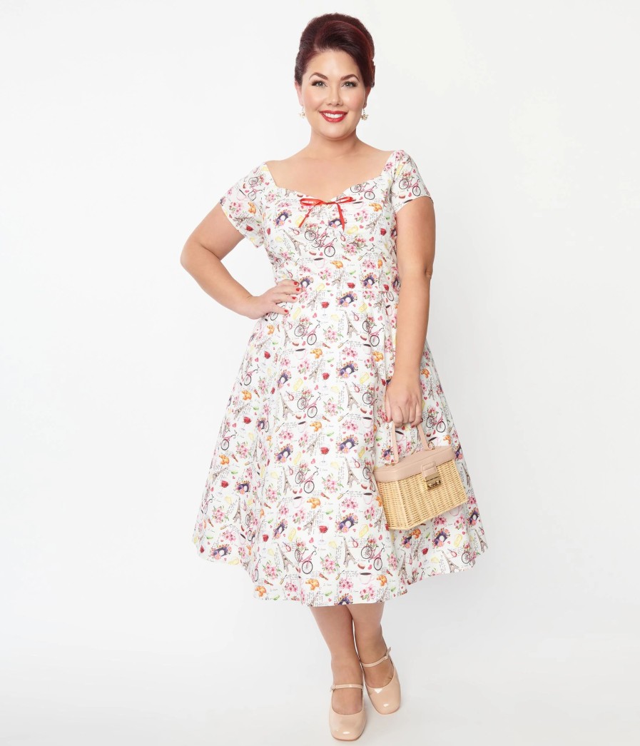 * Unique Vintage Plus Size Paris Cafe Print Swing Dress Swing