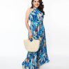 * Flying Tomato Blue Tropical Pleated Maxi Dress Midi & Maxi