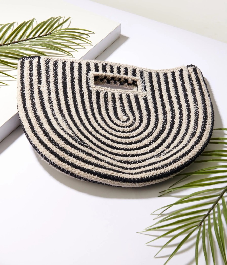 * Fame Accessories Black & Ivory Striped Half Circle Handbag Swim Accessories