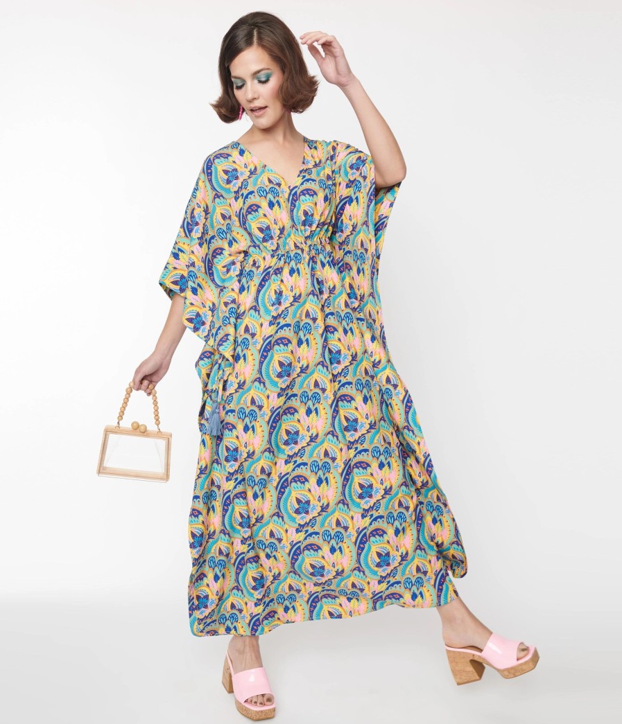 * Audrey K Blue Multicolor Rapture Caftan Midi & Maxi