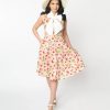 * Unique Vintage Pink Strawberries Print Swing Dress Swing