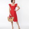 * Sheen Clothing Ltd Red Eyelet Flutter Sleeve Dress Everyday