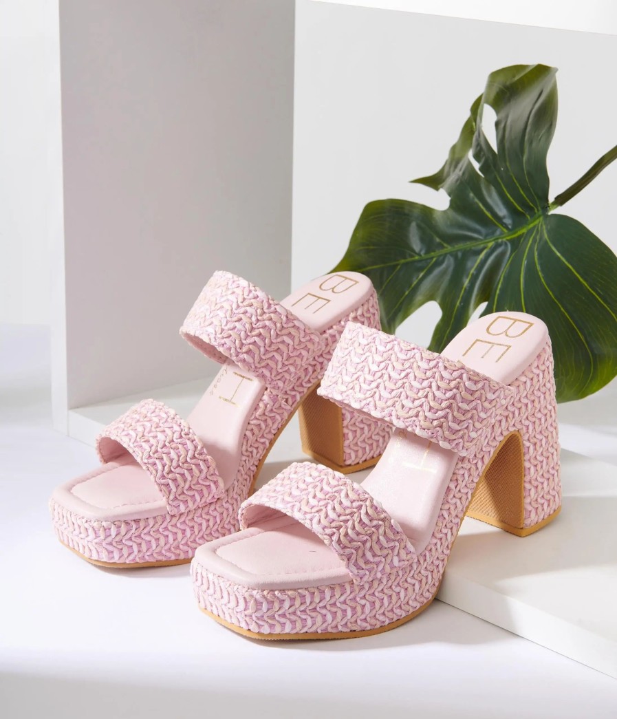 * Matisse Pink Raffia Platform Sandals Swim Accessories