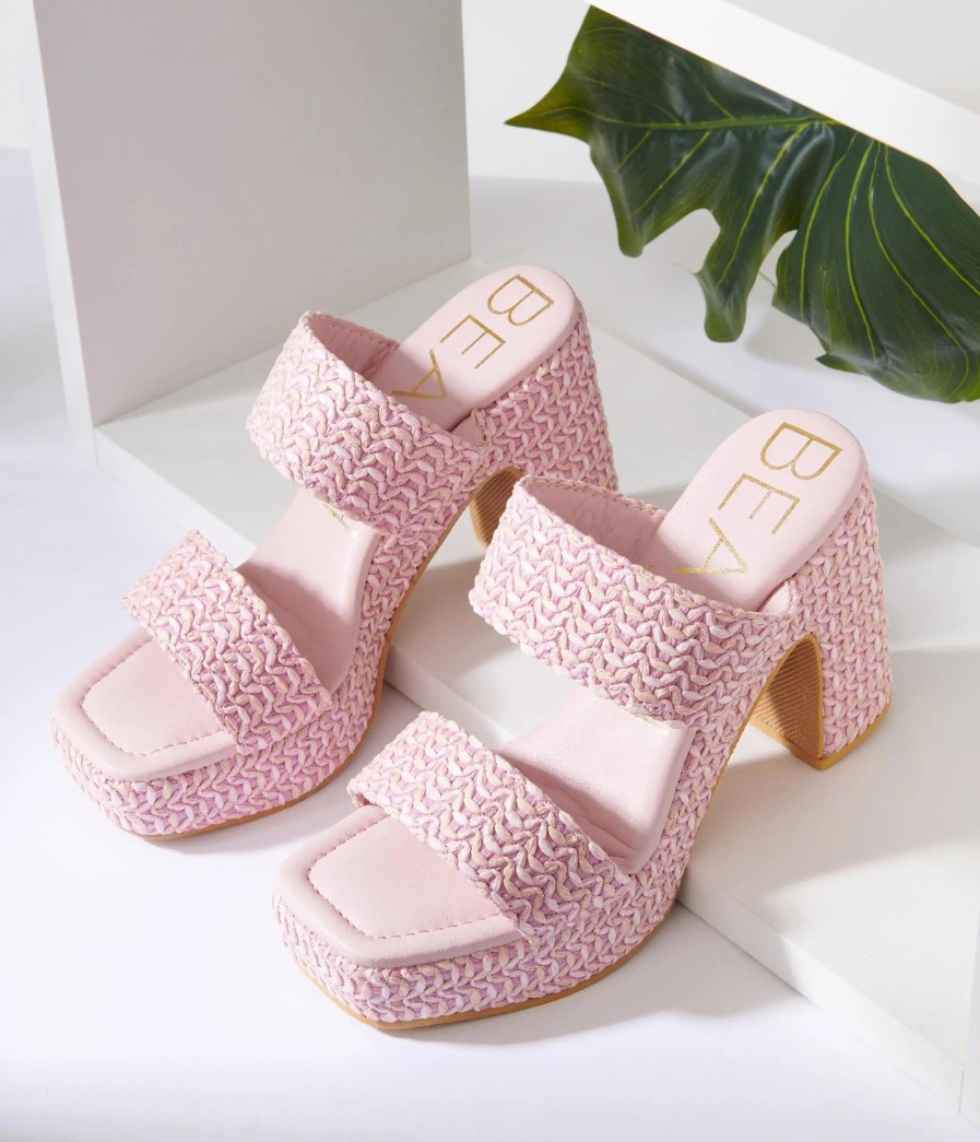 * Matisse Pink Raffia Platform Sandals Swim Accessories