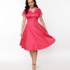 * Unique Vintage Hot Pink Contrast Venus Swing Dress Everyday