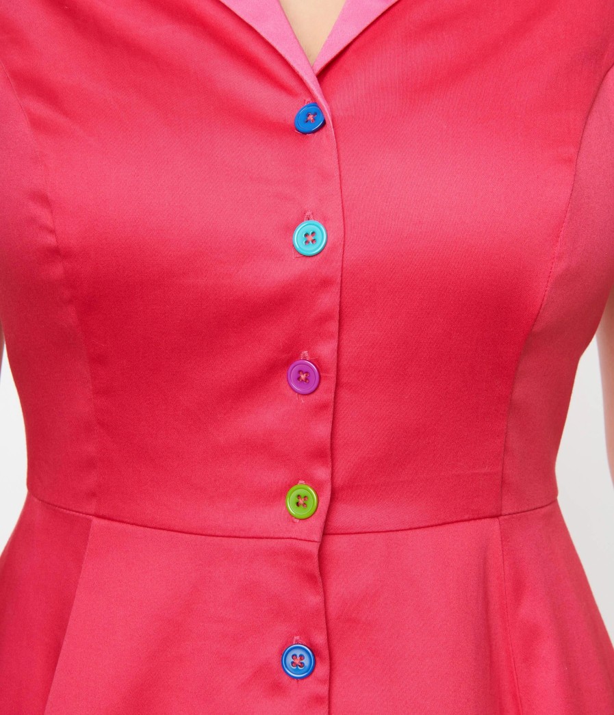 * Unique Vintage Hot Pink Contrast Venus Swing Dress Everyday