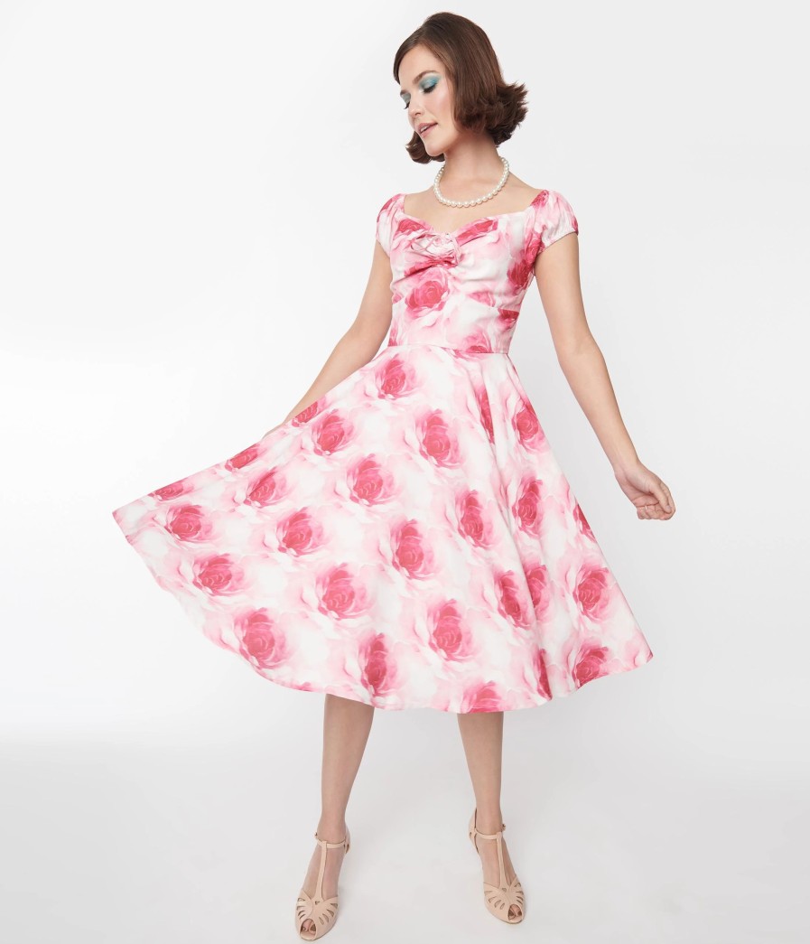 * Sheen Clothing Ltd Pink Roses Sophia Swing Dress Swing