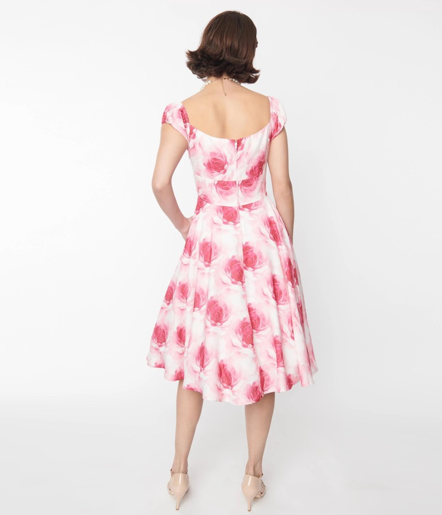 * Sheen Clothing Ltd Pink Roses Sophia Swing Dress Swing