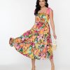 * Unique Vintage Pink Floral Tiered Midi Dress Midi & Maxi