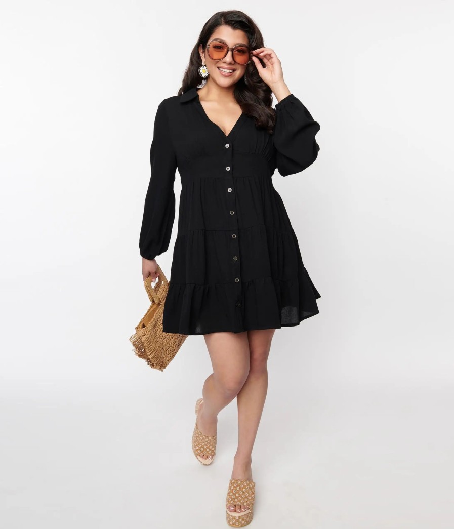 * Amaryllis Apparel (Faire) Black Long Sleeve Mini Dress Everyday