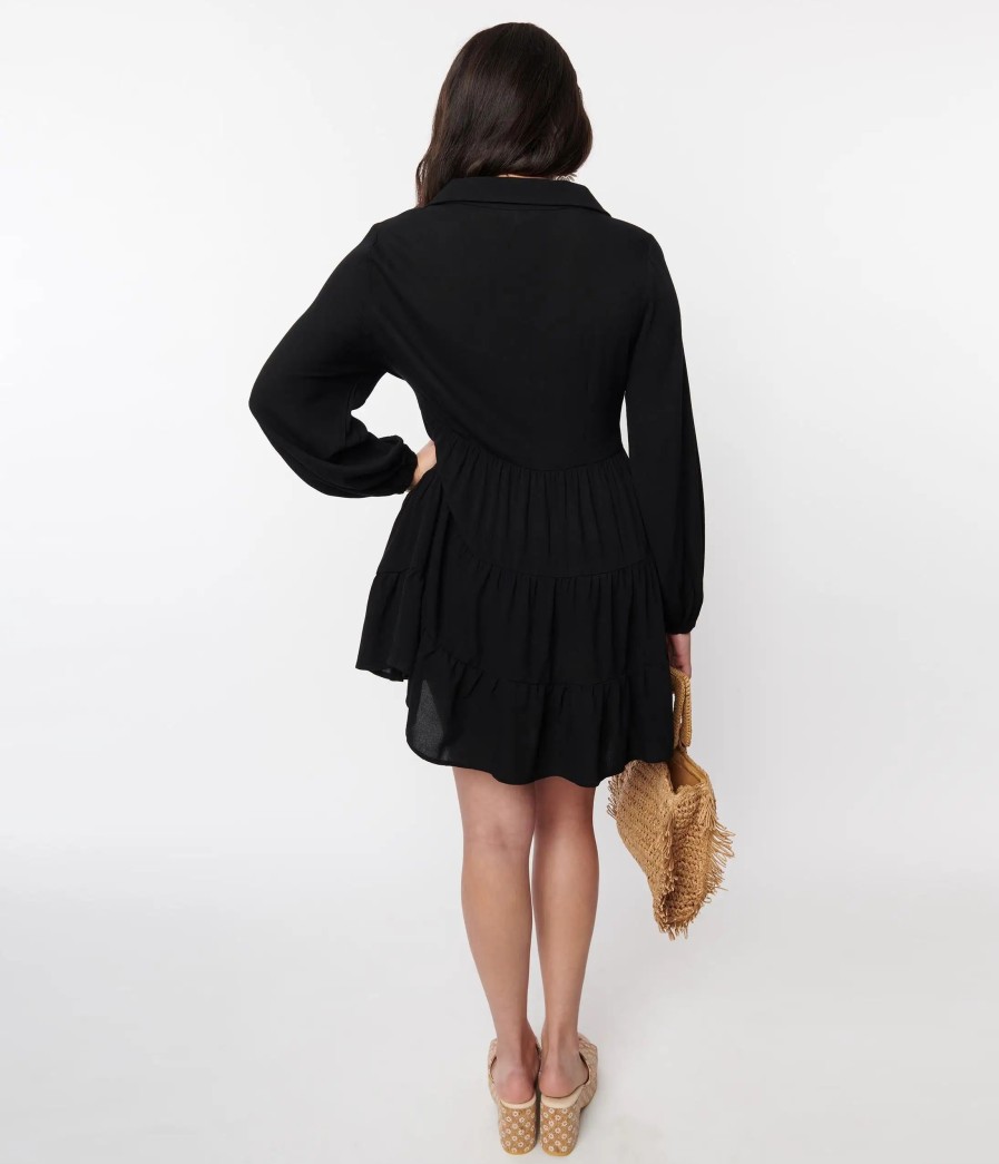 * Amaryllis Apparel (Faire) Black Long Sleeve Mini Dress Everyday