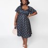 * Unique Vintage Curve 1950S Black Tulip Pin Dot Swing Dress Swing