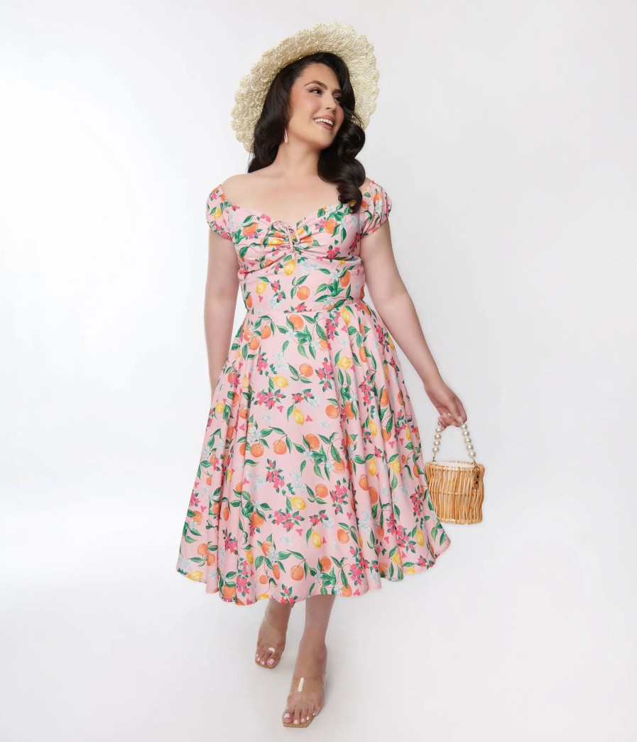 * Sheen Clothing Ltd Pink Lemon & Orange Blossom Swing Dress Swing