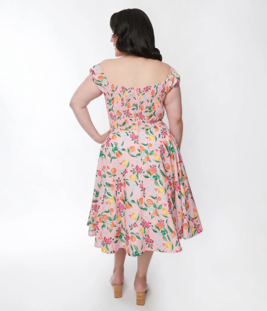 * Sheen Clothing Ltd Pink Lemon & Orange Blossom Swing Dress Swing