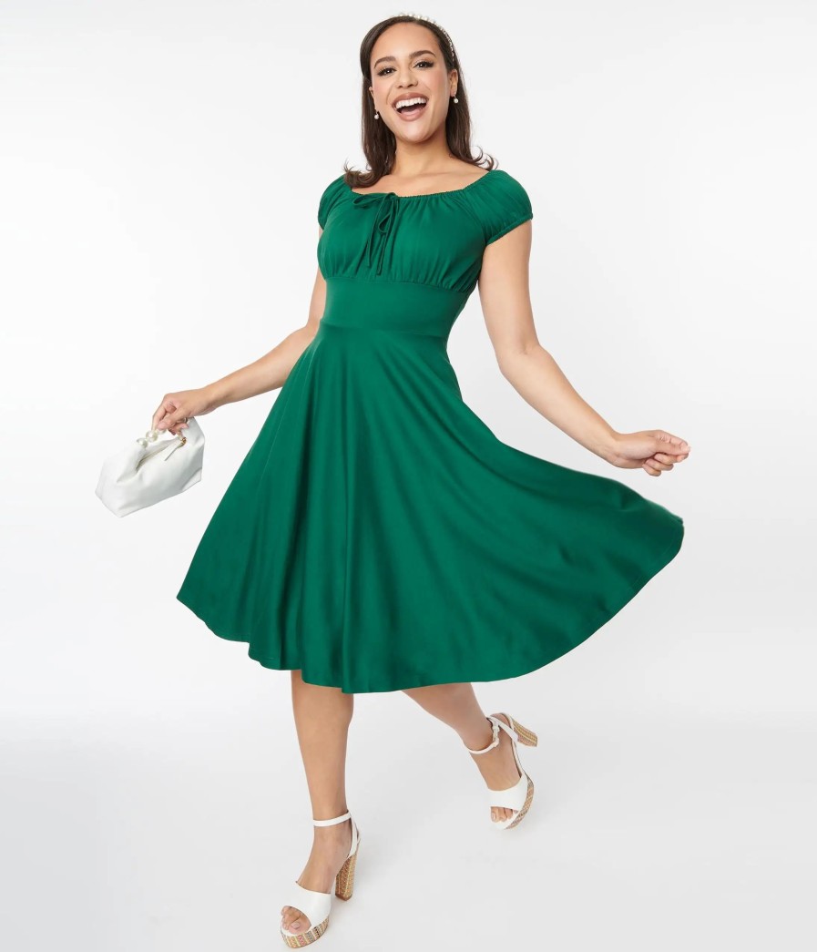 * Silver Stop Inc. (Voodoo Vixen) Voodoo Vixen Emerald Green Puff Sleeve Swing Dress Everyday