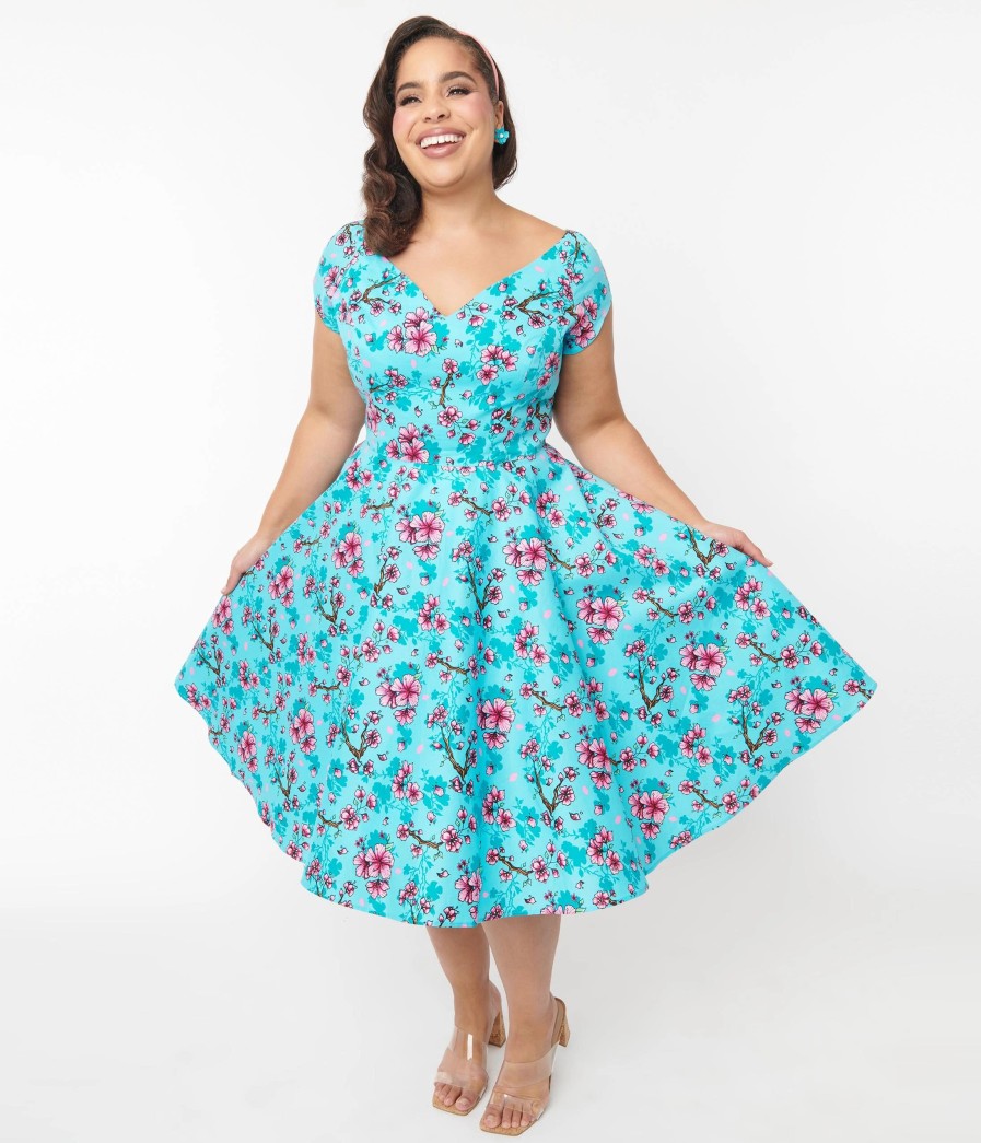 * Pop Soda Hell Bunny Blue & Pink Floral Louella Dress Everyday