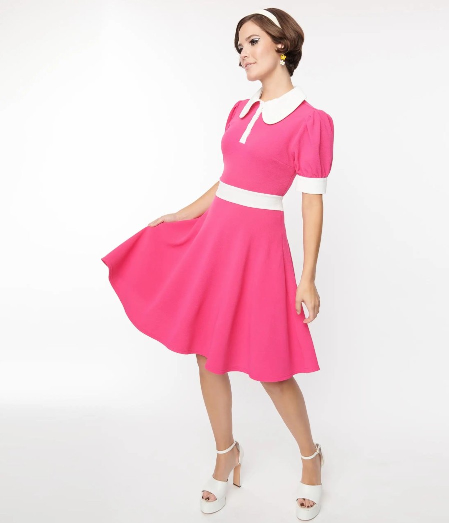 * Smak Parlour Hot Pink & White Flare Dress Fit & Flare