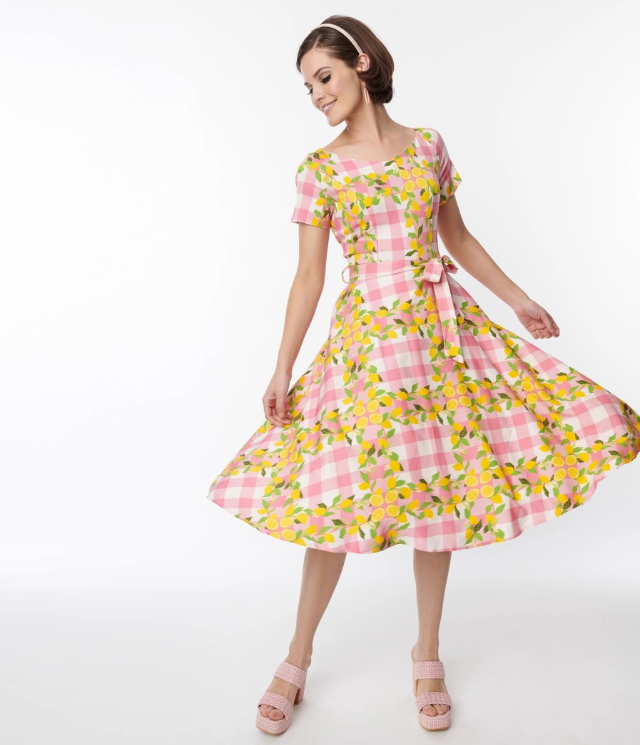 * Miss Lulo, Inc. Pink Gingham & Lemons Bella Swing Dress Swing