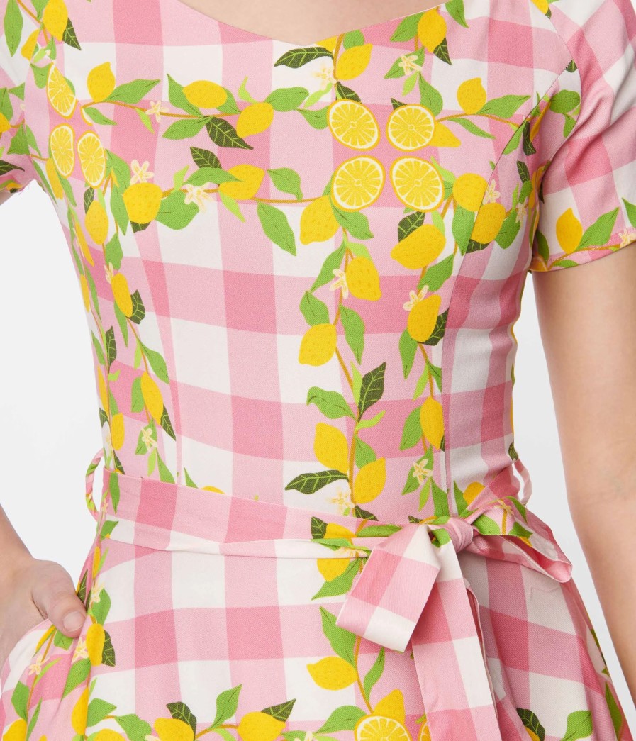 * Miss Lulo, Inc. Pink Gingham & Lemons Bella Swing Dress Swing