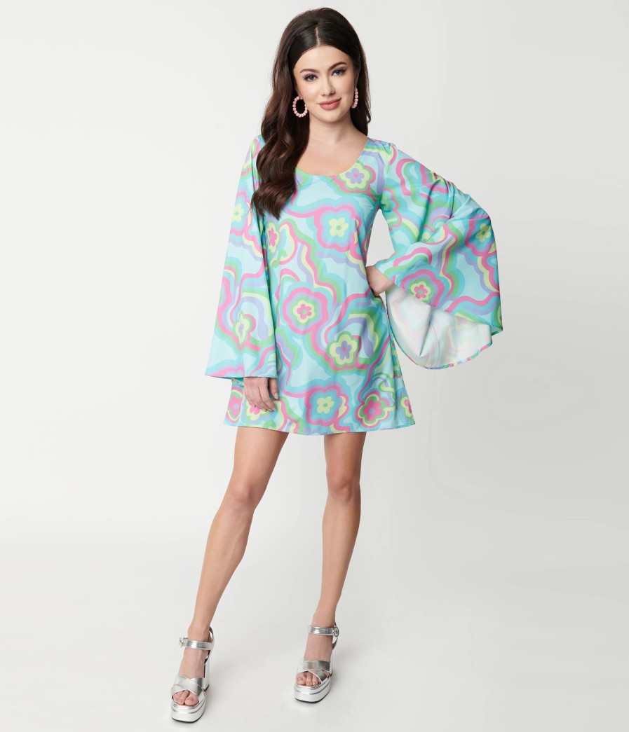 * Smak Parlour Blue Flower Psychedelic Downtown Scene Mini Dress Everyday