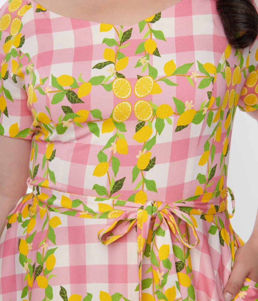 * Miss Lulo, Inc. Plus Size Pink Gingham & Lemons Bella Swing Dress Swing