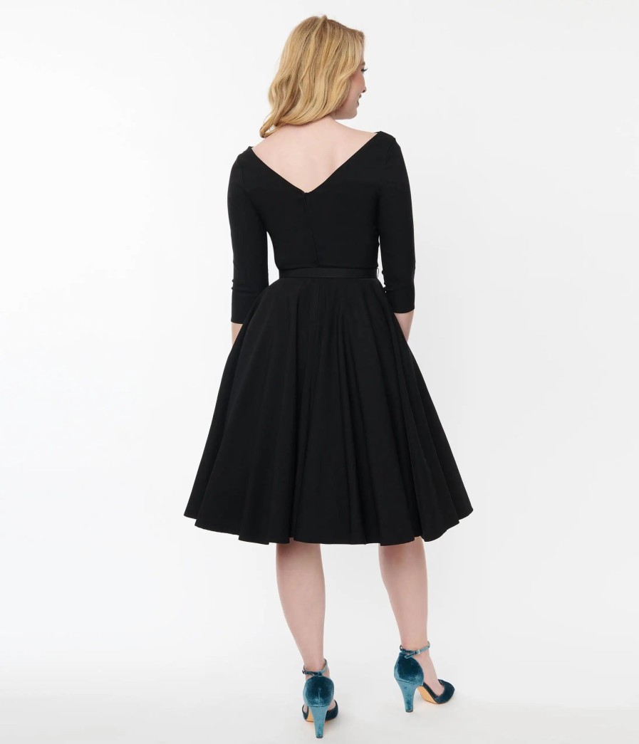 * Unique Vintage Black Devon Swing Dress Swing