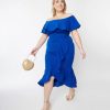 * Janette Fashion Plus Size Royal Blue Off The Shoulder Ruffle Midi Dress Midi & Maxi