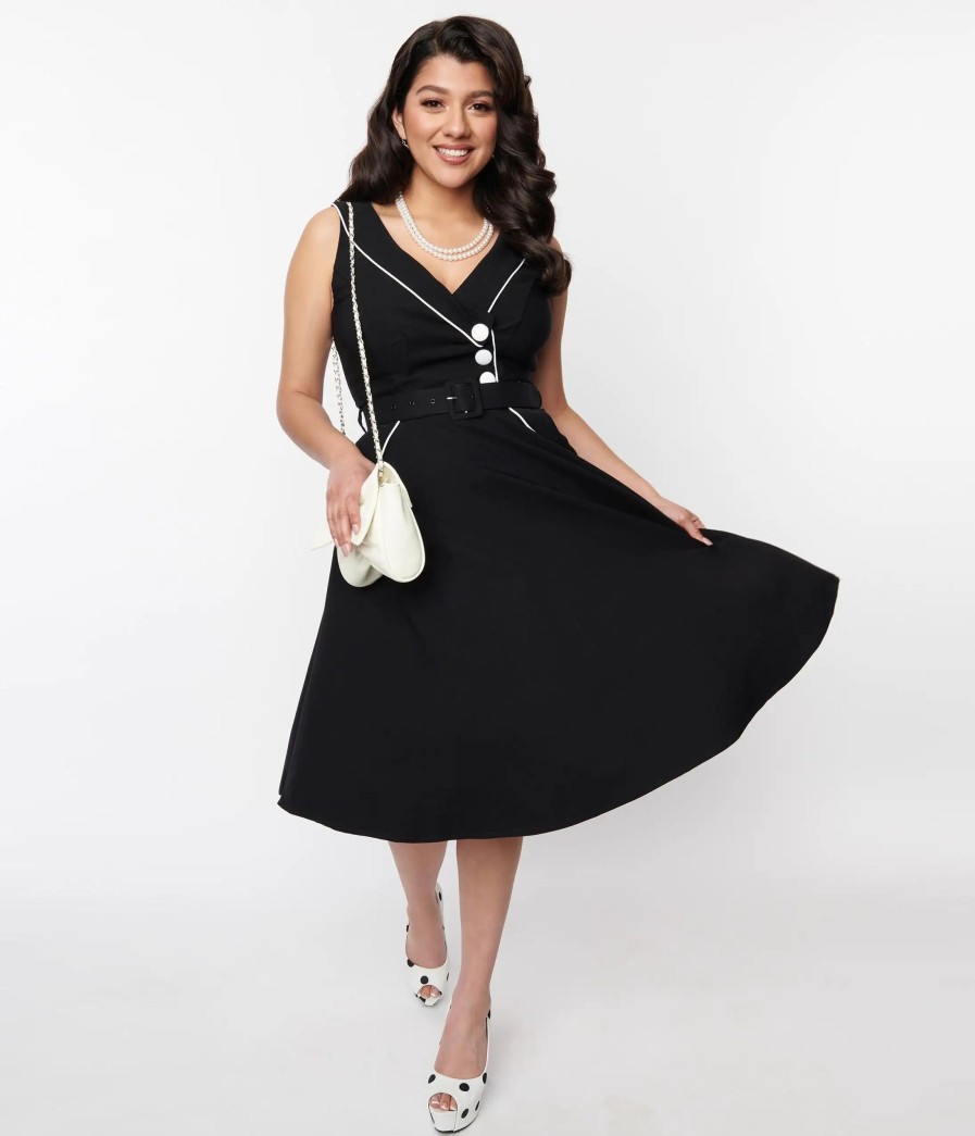 * Silver Stop Inc. (Voodoo Vixen) Voodoo Vixen Black & White Asymmetrical Belted Swing Dress Swing