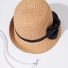 * Jeanne Simmons Accessories Tan & Black Ribbon Woven Cloche Hat Swim Accessories