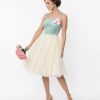 * Unique Vintage Sage & Ivory Tulle Swing Dress Fit & Flare