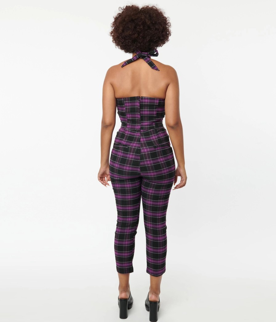 * Unique Vintage Purple & Black Plaid Marcel Jumpsuit Everyday