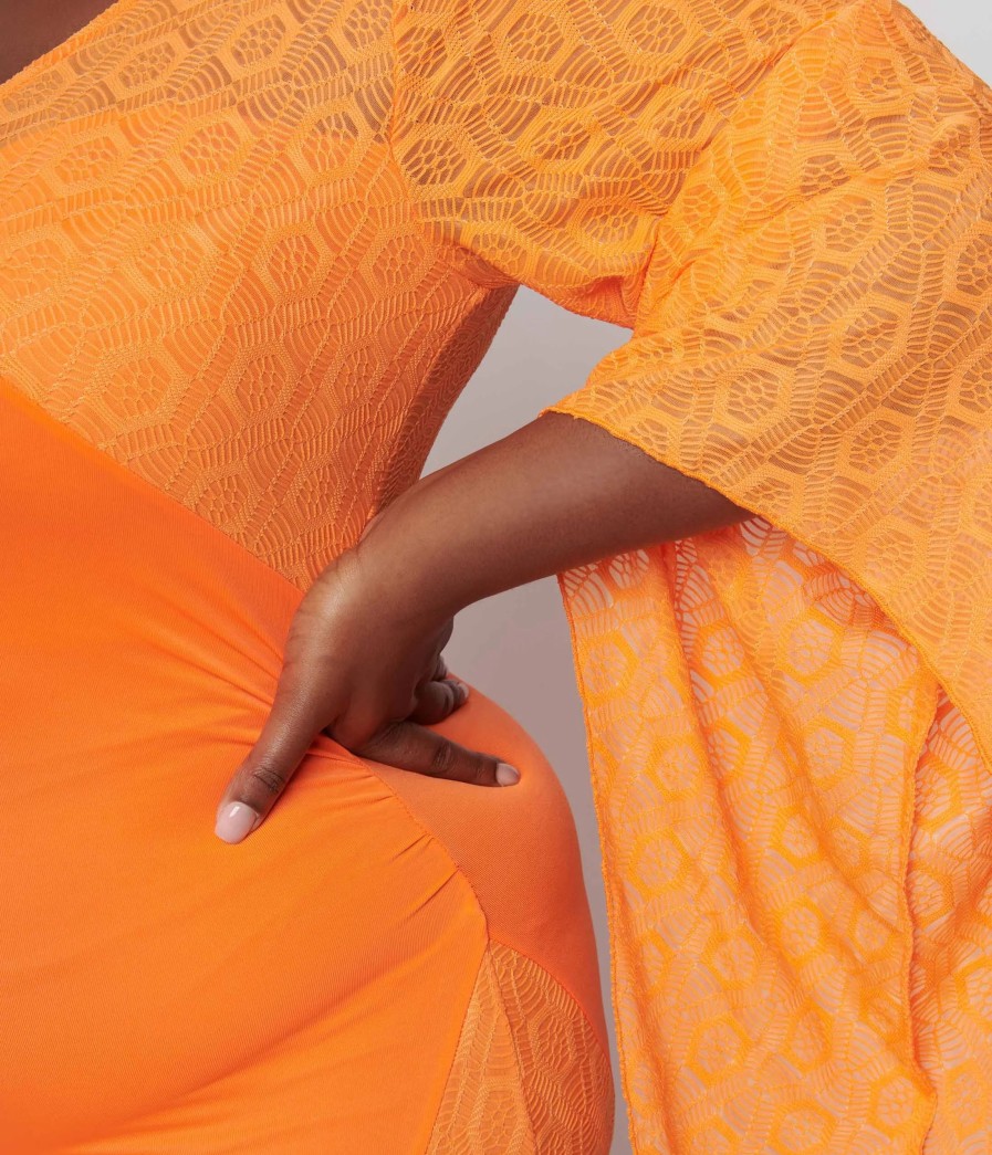 * Chic Star Neon Orange Lace Maxi Dress Midi & Maxi