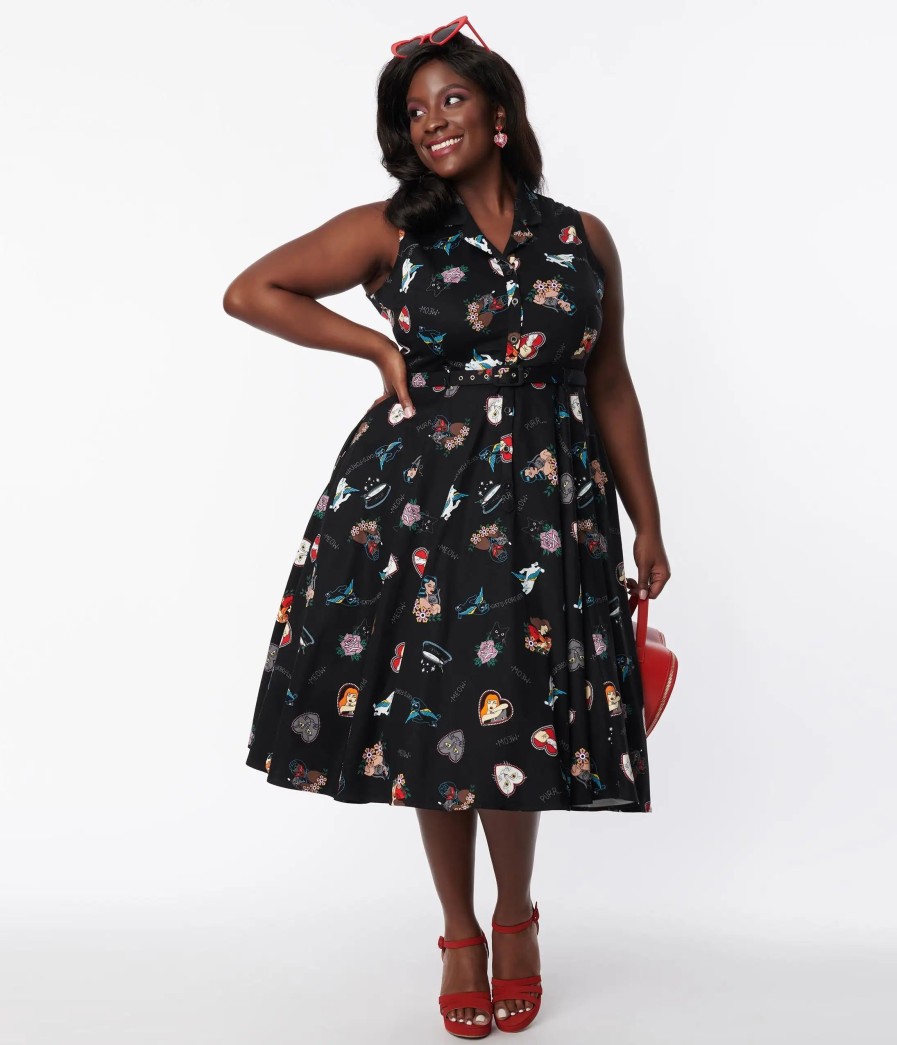 * Collectif Plus Size Black Cats Forever Caterina Swing Dress Swing