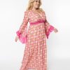 * Unique Vintage Plus Size Pink Stained Glass Floral Maxi Dress Midi & Maxi