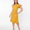 * Silver Stop Inc. (Voodoo Vixen) Voodoo Vixen Mustard Flutter Sleeve Fit & Flare Dress Fit & Flare