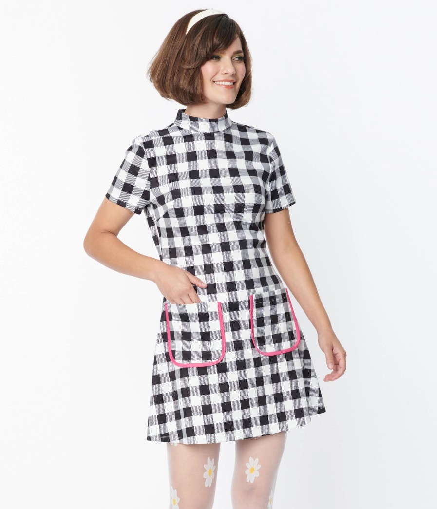 * Smak Parlour Black & White Gingham Wave Maker Mini Dress Fit & Flare