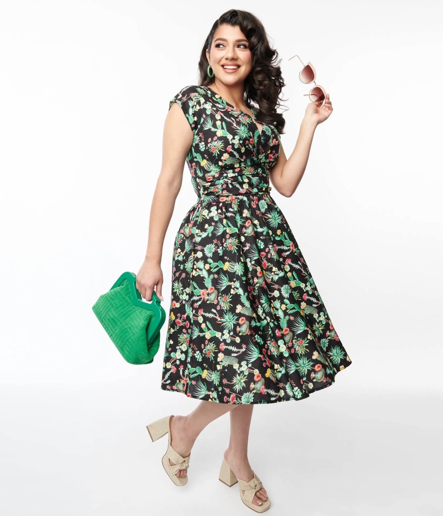 * Retrolicious Black Cactus Greta Swing Dress Swing