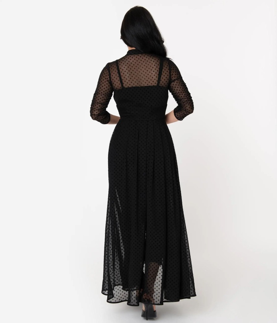 * Unique Vintage Black Swiss Dot Starlet Duster Midi & Maxi