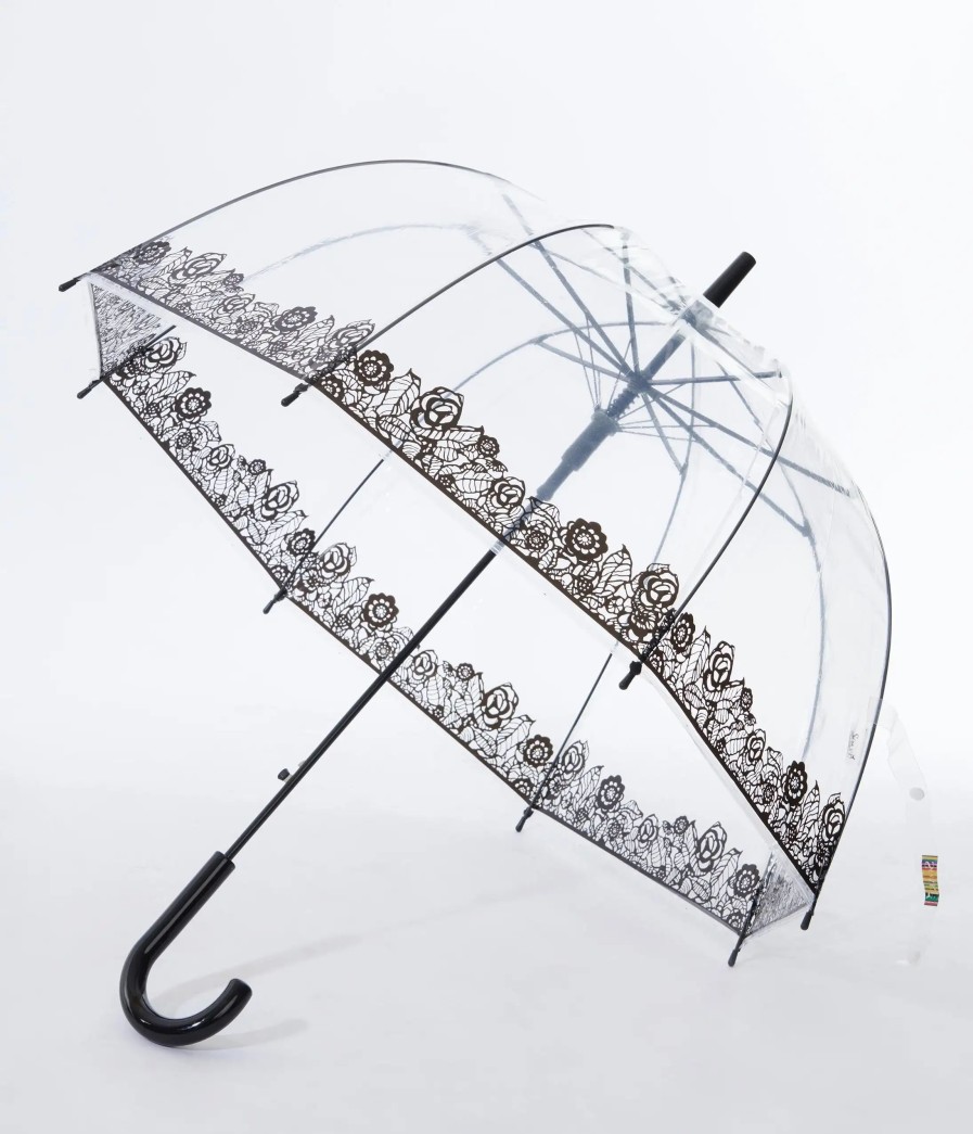 * Soake (Faire) Clear & Black Floral Lace Dome Umbrella Swim Accessories