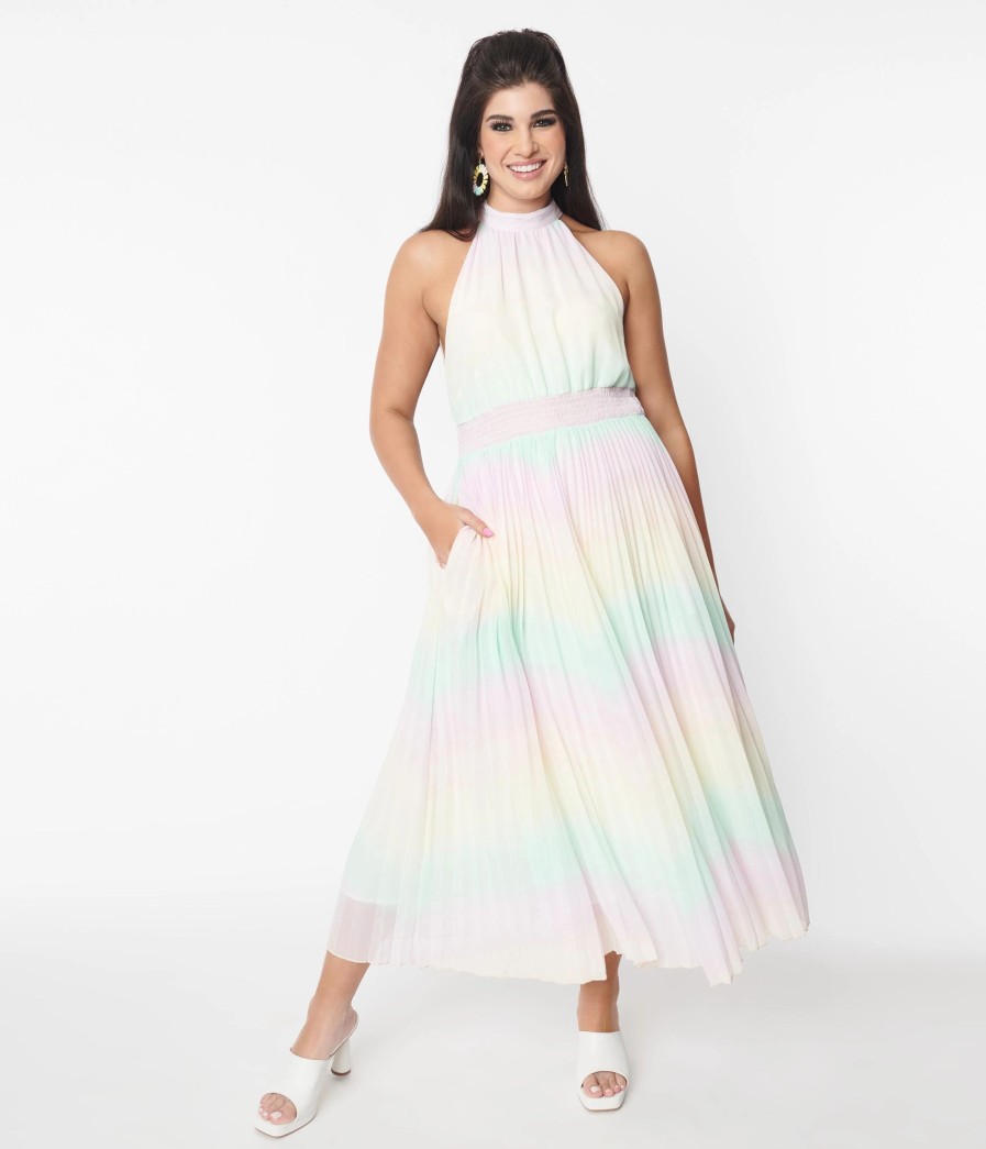 * Davi + Dani Pastel Rainbow Striped Maxi Dress Midi & Maxi