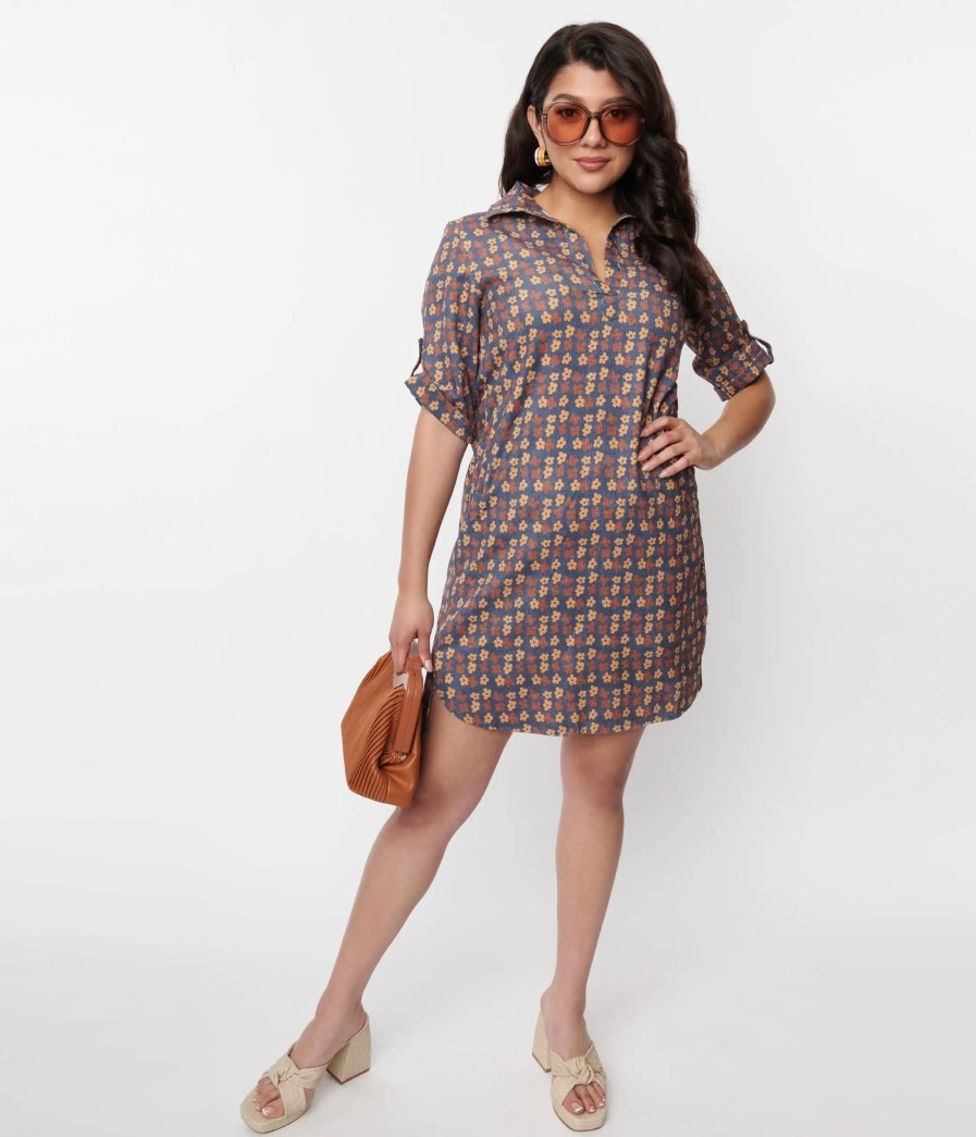 * Sm Wardrobe Blue Mod Daisy Corduroy Shift Dress Everyday