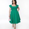 * Sheen Clothing Ltd Green Eyelet Ruffle Sleeve Swing Dress Everyday