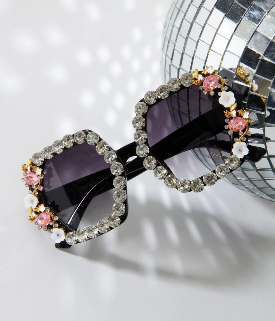 * Lucent Product Inc. Black Rhinestone & Floral Hexagon Sunglasses Swim Accessories