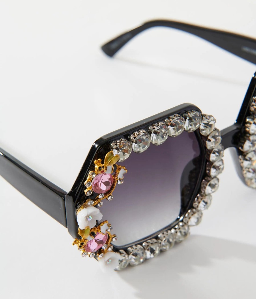 * Lucent Product Inc. Black Rhinestone & Floral Hexagon Sunglasses Swim Accessories