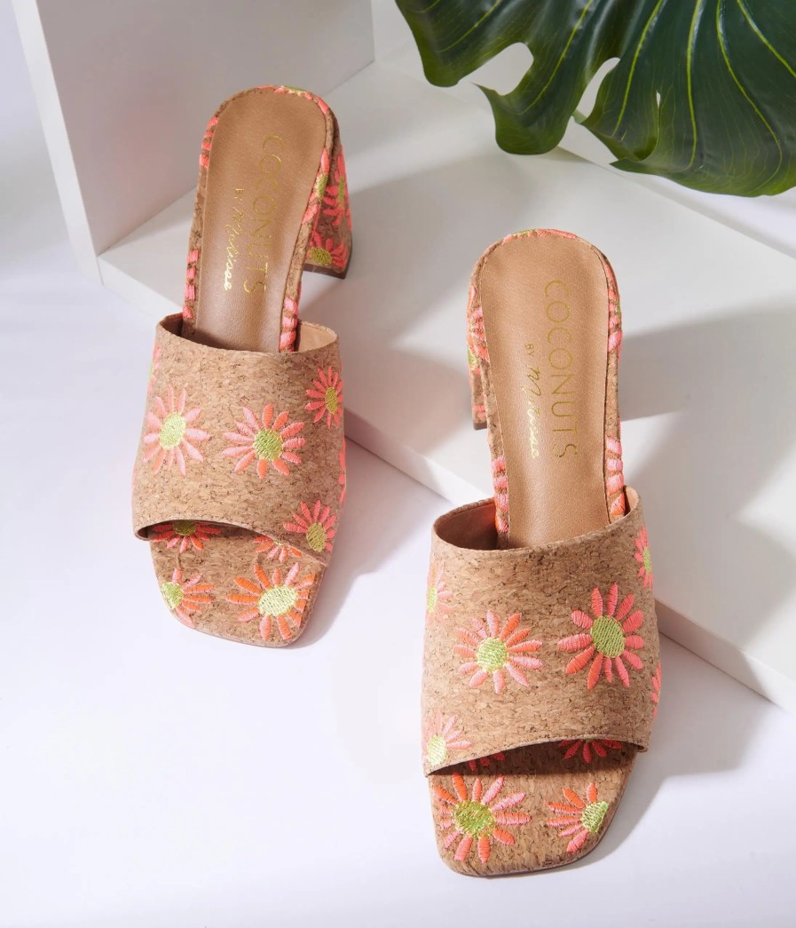 * Matisse Pink Daisy Cork Mule Heels Swim Accessories