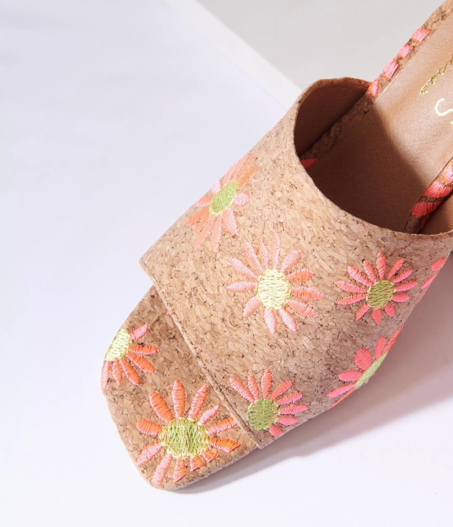 * Matisse Pink Daisy Cork Mule Heels Swim Accessories