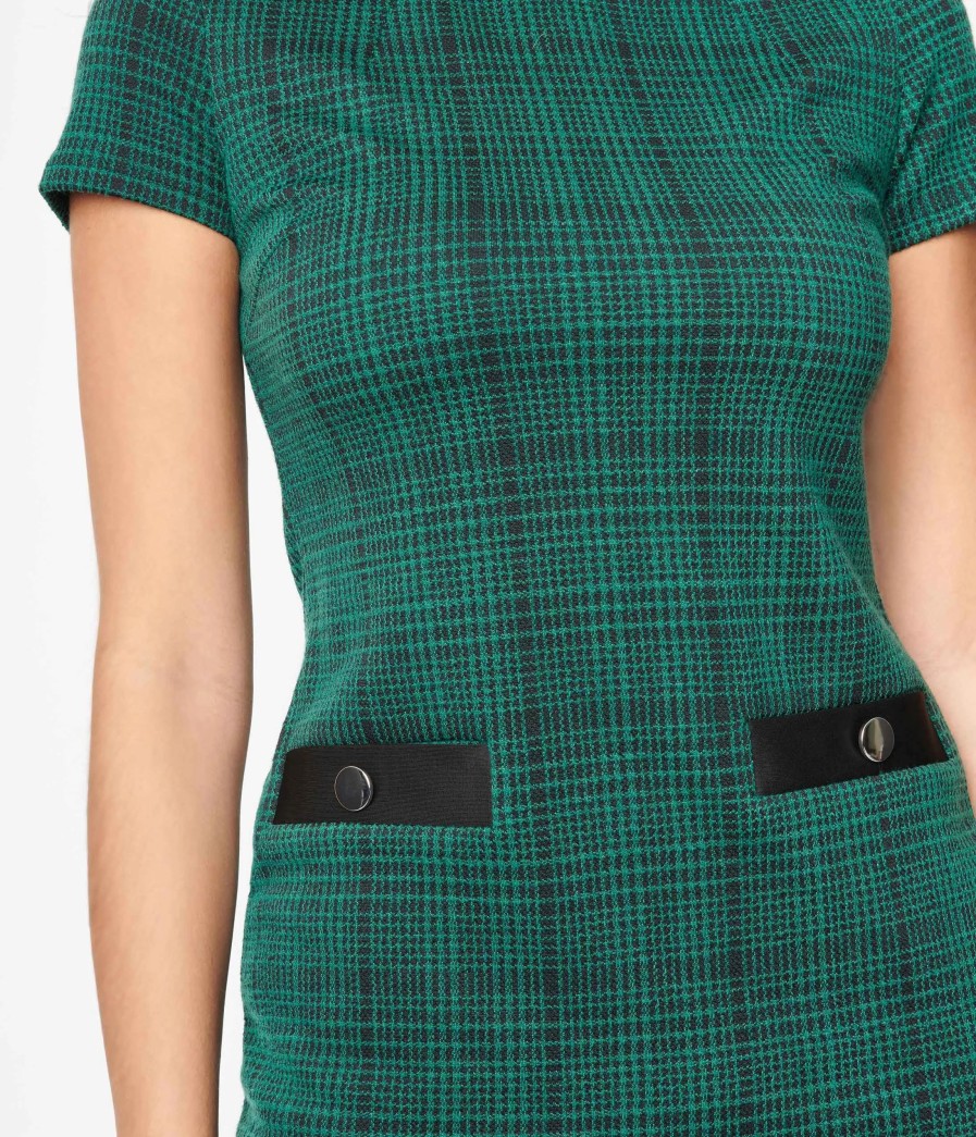 * Dress Code Retro Style Black & Green Plaid Shift Dress Fit & Flare