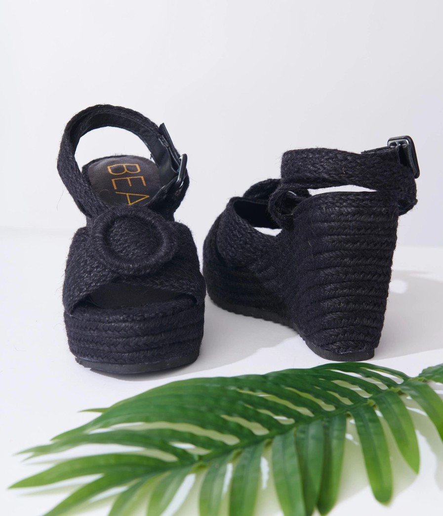 * Matisse Black Braided Wedge Sandals Swim Accessories